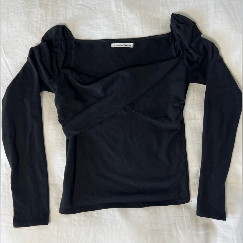 Reformation Black Long Sleeve Square Neck Top